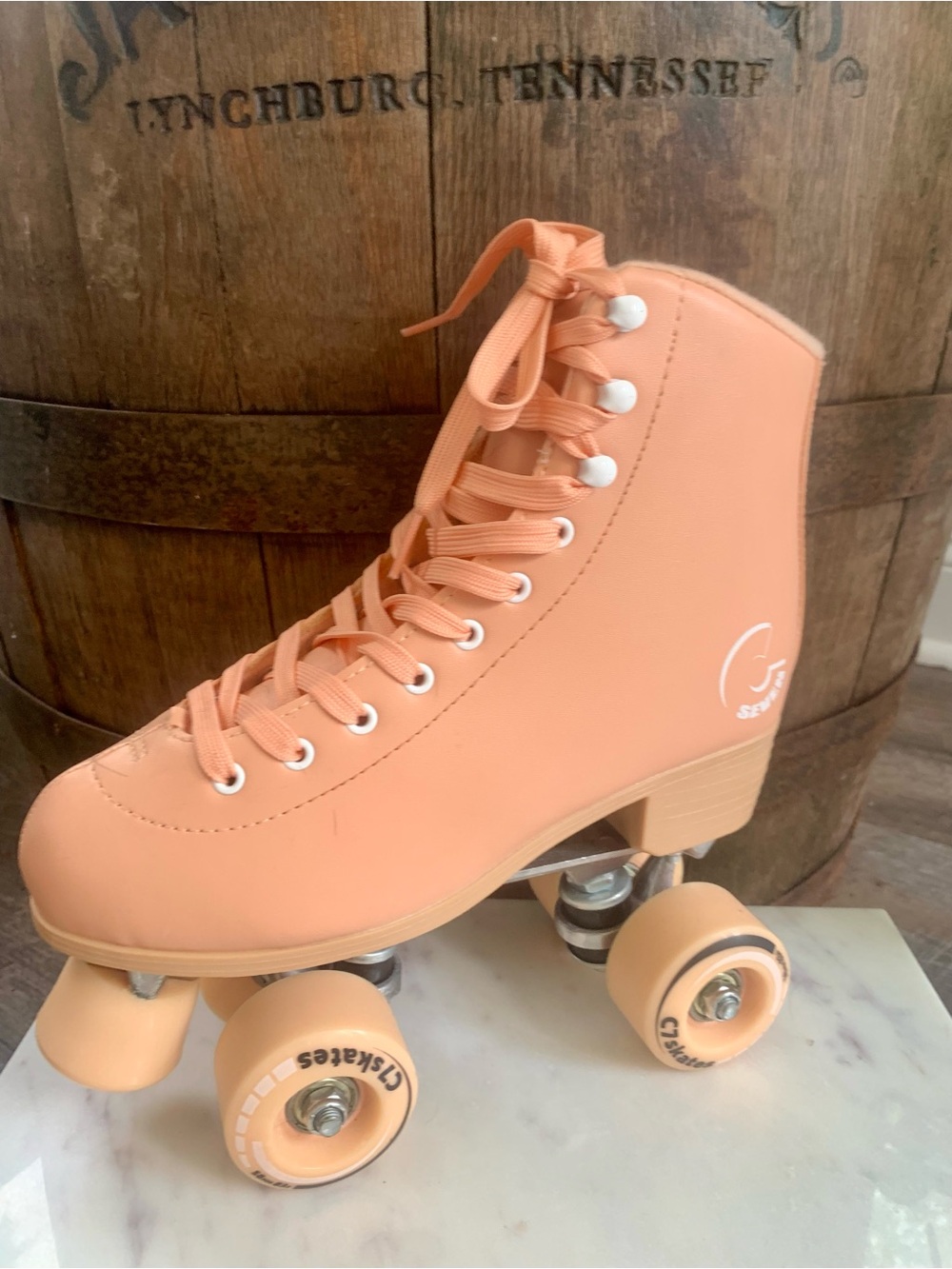 Peach Retro C7 High-Top Roller Skate for Women - Stylish Lace-Up Boot